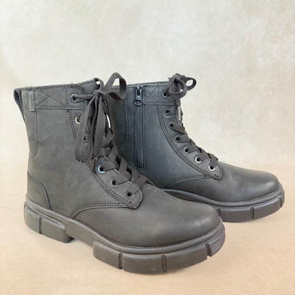 Sorel Explorer Black Leather Lace-Up Combat Boots Side Zip Women size 8 - Picture 2 of 14